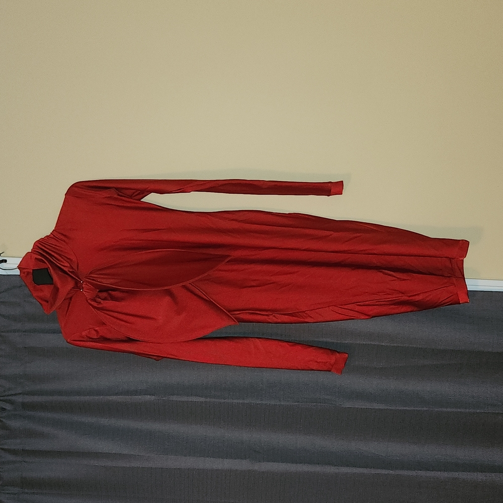 Red turtle neck bodycon dress with bow tie